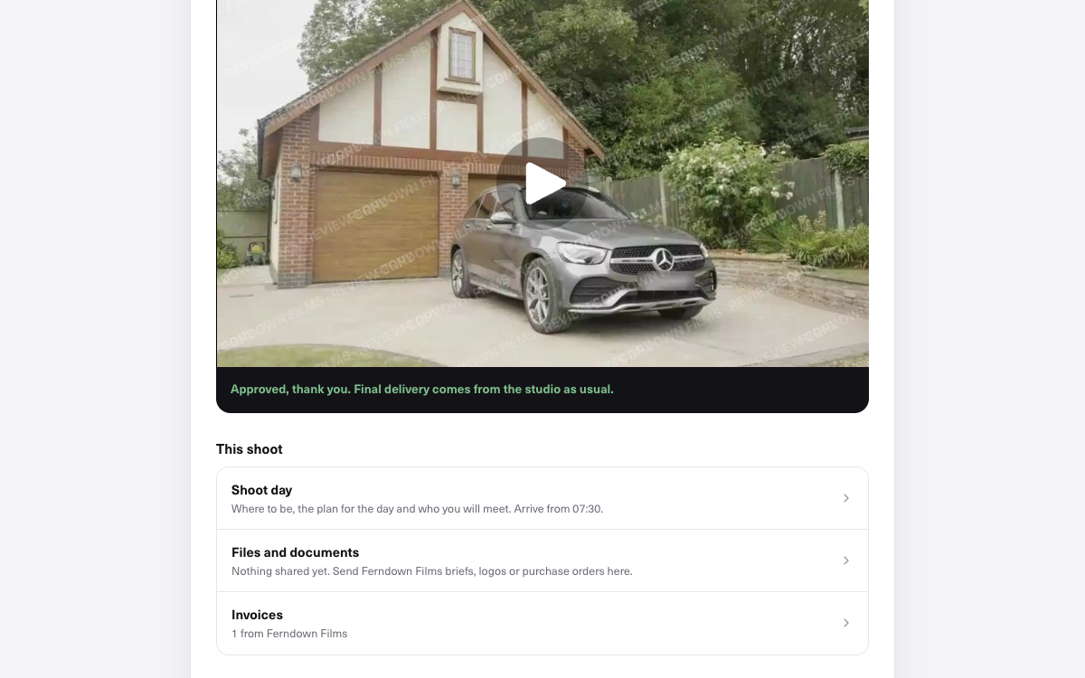 An approved film on the client's page